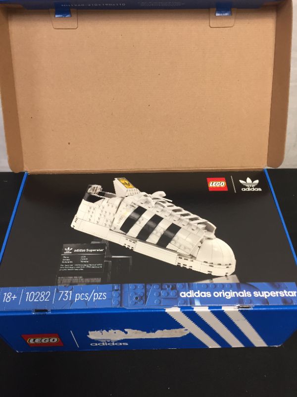 Photo 1 of LEGO Adidas Originals Superstar 10282 Building Kit; Build and Display The Iconic Sneaker; New 2021 (731 Pieces)-- SLIGHT DAMAGE TO BOX
