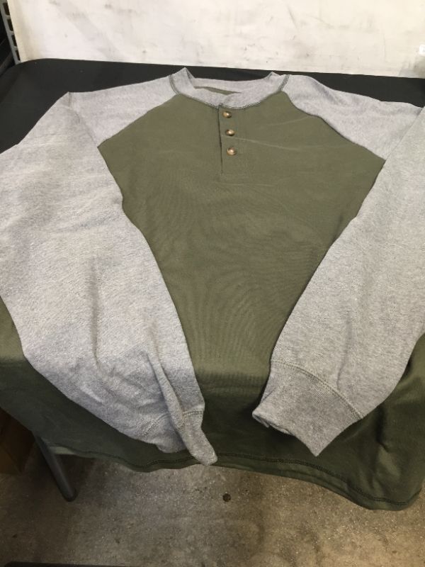 Photo 1 of Hanes Long-Sleeve Beefy-T -- TWO TONED GREY/GREEN SIZE LARGE 