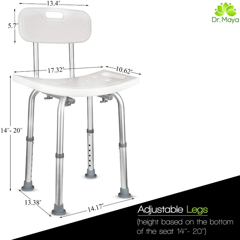 Photo 1 of Dr. Maya Bath and Shower Chair Seat with Back  - Anti-Slip Bench Bathtub Stool for Elderly or Seniors (Bathroom Safety) - with Free Suction Assist Grab Bar