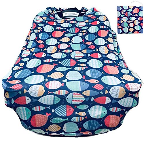 Photo 1 of Baby car seat Canopy by Seedlings Haven (Green-Multi-Fish)
