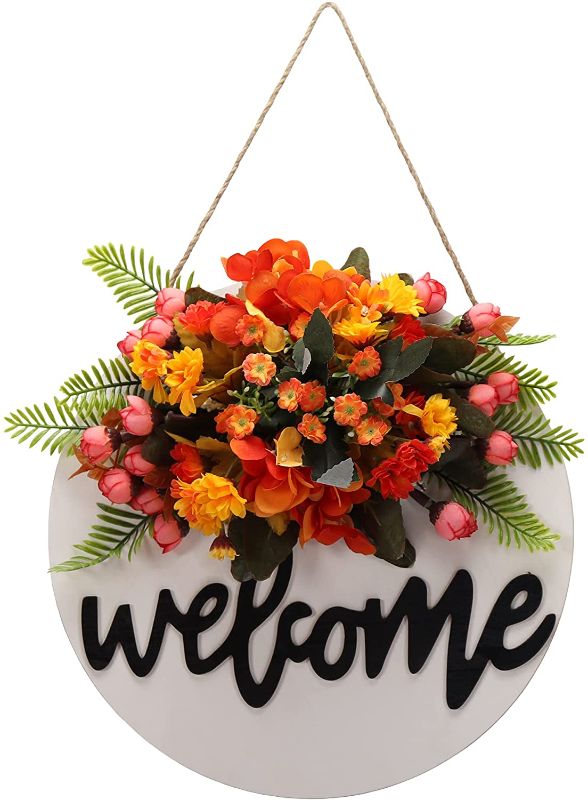 Photo 1 of Fall Wreaths,Welcome Sign for Front Door Plaid with Eucalyptus Fall Wreaths for Front Door Porch Sign Decoration for Front Door,Restaurant, Outdoor-146
