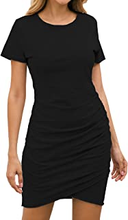 Photo 1 of BTFBM Women's 2021 Casual Crew Neck Short Sleeve Ruched Stretchy Bodycon T Shirt Short Mini Dress LARGE
