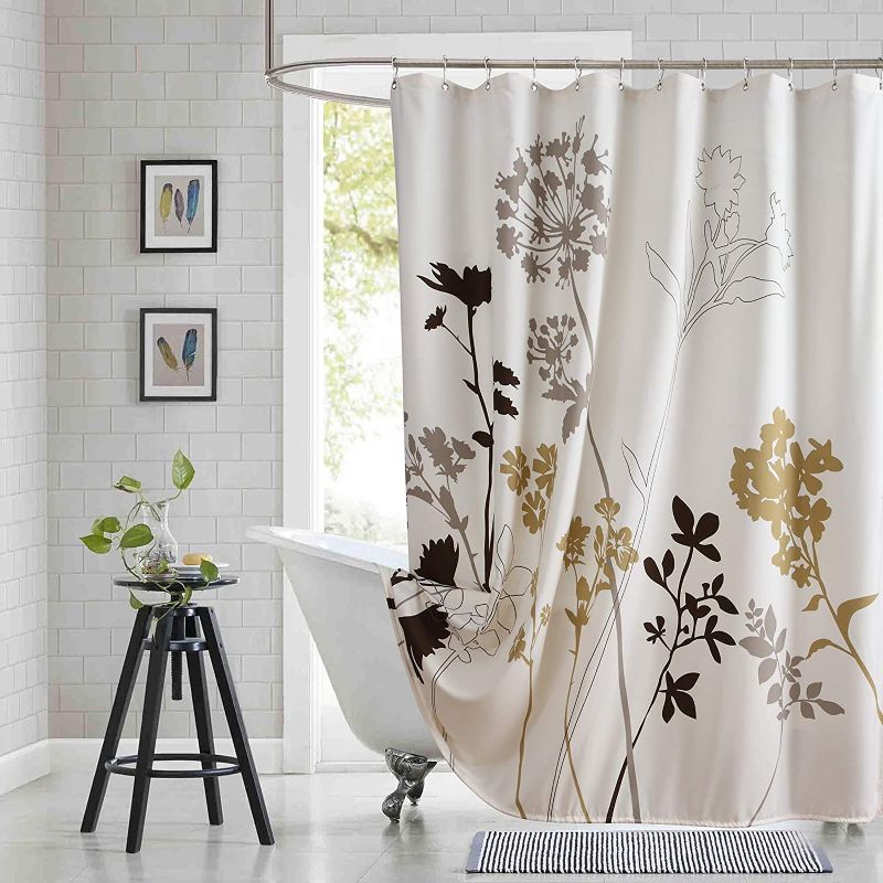 Photo 1 of BESTRIPES Floral Fabric Shower Curtain, Beige Brown Grey Plant Shower Curtains for Bathroom, Waterproof Bathroom Curtains, 72" W x 72" H
