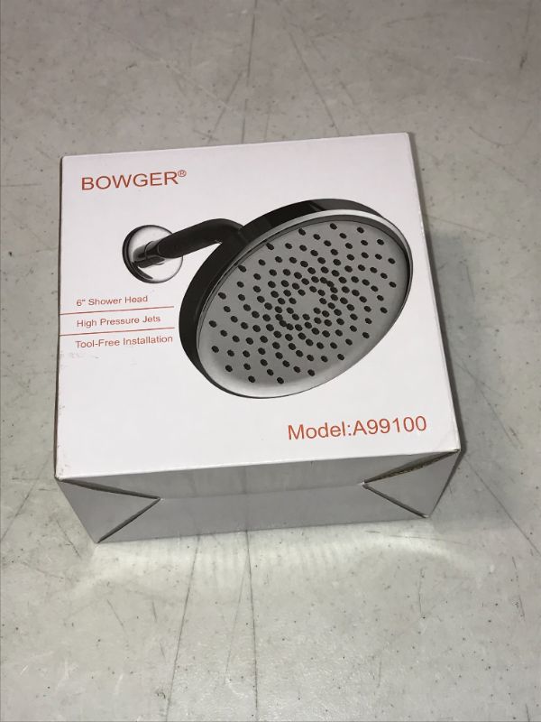 Photo 2 of BOWGER Rain Shower Head, 6 Inches High Pressure Waterfall Showerhead, Angles Adjustable, Anti-Clog Silicone Nozzles, Tool-Free Installation, Luxury Shower Experience Even at Low Water Flow (Chrome)
