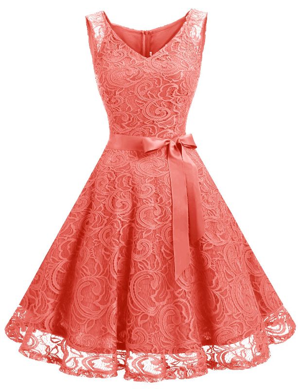 Photo 1 of Dressystar Women Floral Lace Bridesmaid Party Dress Short Prom Dress V Neck
