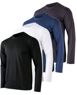 Photo 1 of 4 Pack: Men's Dry-Fit Moisture Wicking Performance Long Sleeve T-Shirt, UV Sun Protection Outdoor Active Athletic Crew Top LARGE
