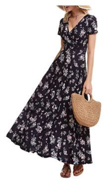 Photo 1 of HUHOT Women's Short Sleeve Deep V Neck Dresses for Wedding Guest Summer Floral Wrap Maxi Sundresses with Pockets
SMALL