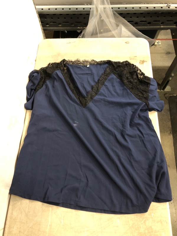 Photo 1 of Generic Women's Plus Size Chiffon lace trim deep v short sleeve Blouse. 4XL