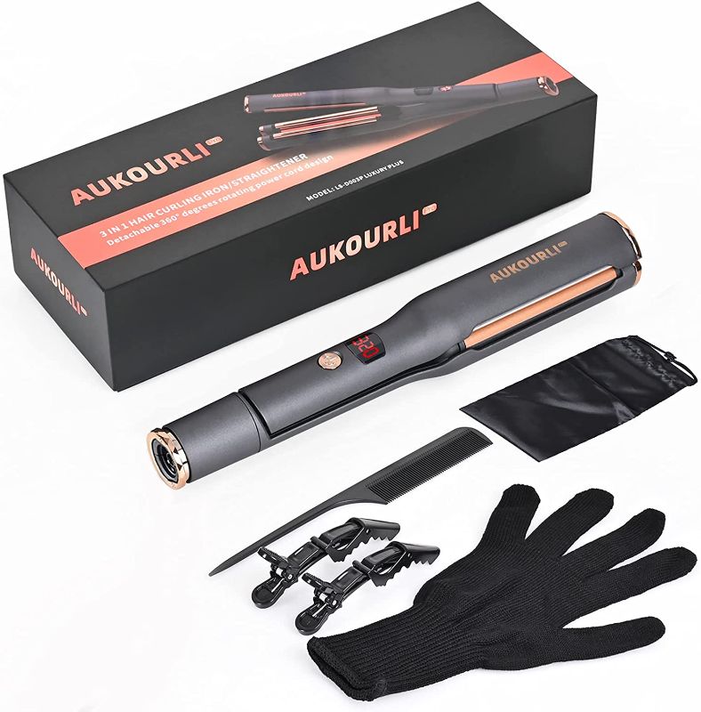 Photo 1 of AUKOURLI Hair Straightener and Curling Iron 3-in-1 Hair Straightener with Detachable Power Cord Tourmaline Ceramic Hair Straightener Hair Styling Tool Adjustable Temperature 140?-450?
