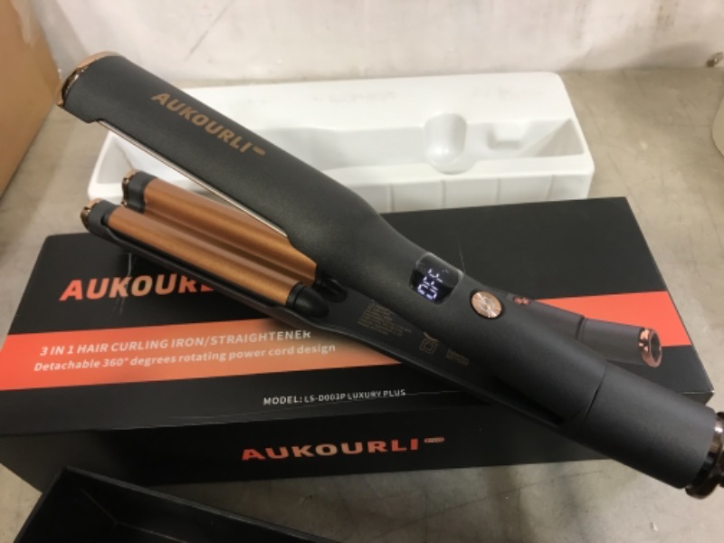 Photo 3 of AUKOURLI Hair Straightener and Curling Iron 3-in-1 Hair Straightener with Detachable Power Cord Tourmaline Ceramic Hair Straightener Hair Styling Tool Adjustable Temperature 140?-450?
