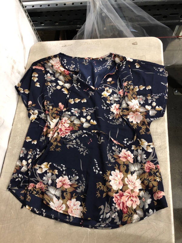 Photo 1 of Generic Blue V Neck Floral Blouse.  XL