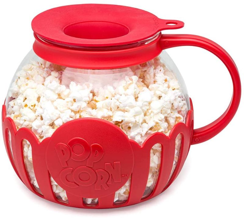 Photo 1 of Ecolution Original Microwave Micro-Pop Popcorn Popper Borosilicate Glass, 3-in-1 Silicone Lid, Dishwasher Safe, BPA Free, 3 Quart Family Size, Red
