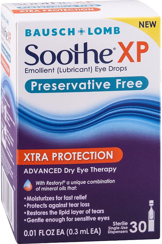 Photo 1 of Eye Drops by Bausch & Lomb, Lubricant Relief for Dry Eyes, Soothe XP, Preservative Free, Single Use Dispensers, 0.3 mL, 30 Count 6/22