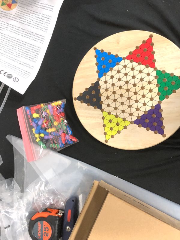 Photo 1 of Chinese Checkers Game Set with 11 inch Wooden Board and Traditional Pegs, Game for Adults, Boys and Girls by Hey! Play!
