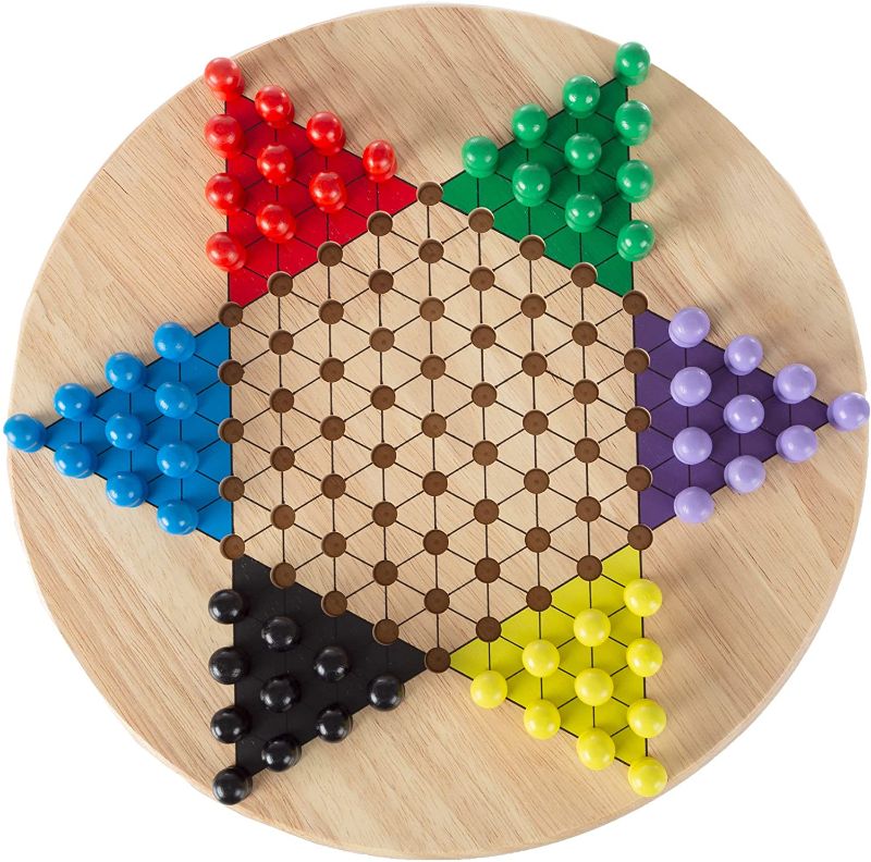 Photo 1 of Chinese Checkers Game Set with 11 inch Wooden Board and Traditional Pegs, Game for Adults, Boys and Girls by Hey! Play!
