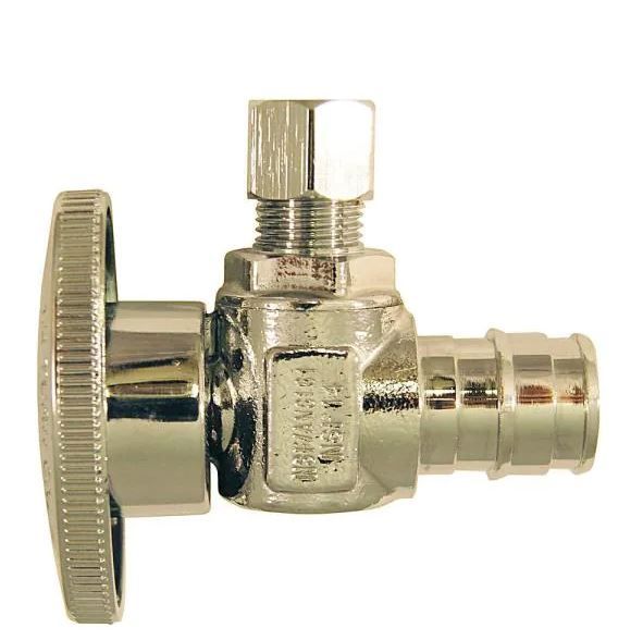 Photo 1 of 1/2 in. Chrome-Plated Brass PEX-A Expansion Barb x 1/4 in. Compression Quarter-Turn Angle Stop Valve
