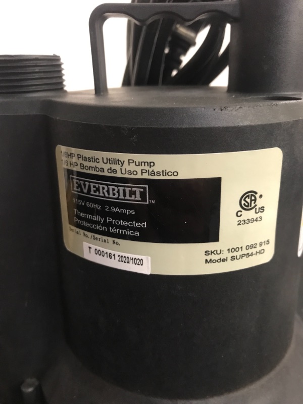 Photo 5 of 1/6 HP Plastic Submersible Utility Pump

