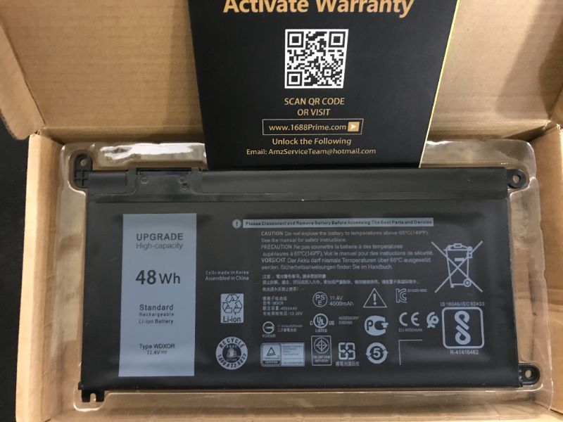 Photo 2 of WDX0R Dell Laptop Battery 42Wh 11.4V for Dell Inspiron 15 5000 7000 Series 5567 5565 5568 5570 5578 7560 7569 7570 7579, 13 5368 5378 5379 7368 7378, 17 5767, 14 7460 (3CRH3 T2JX4 CYMGM FC92N)