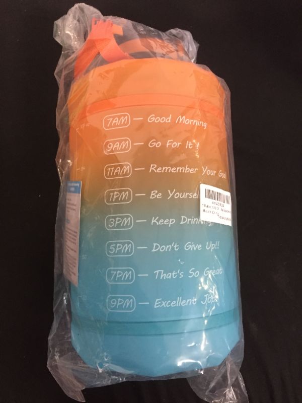 Photo 2 of 1 Gallon /128 OZ Motivational Water Bottle with Time Marker & Straw, Leakproof Large Water Jugs with Handle, [Wide Mouth] Tritan BPA Free Sports Water Bottle for Fitness Gym Outdoor Sports (Orange/Blue Gradient)