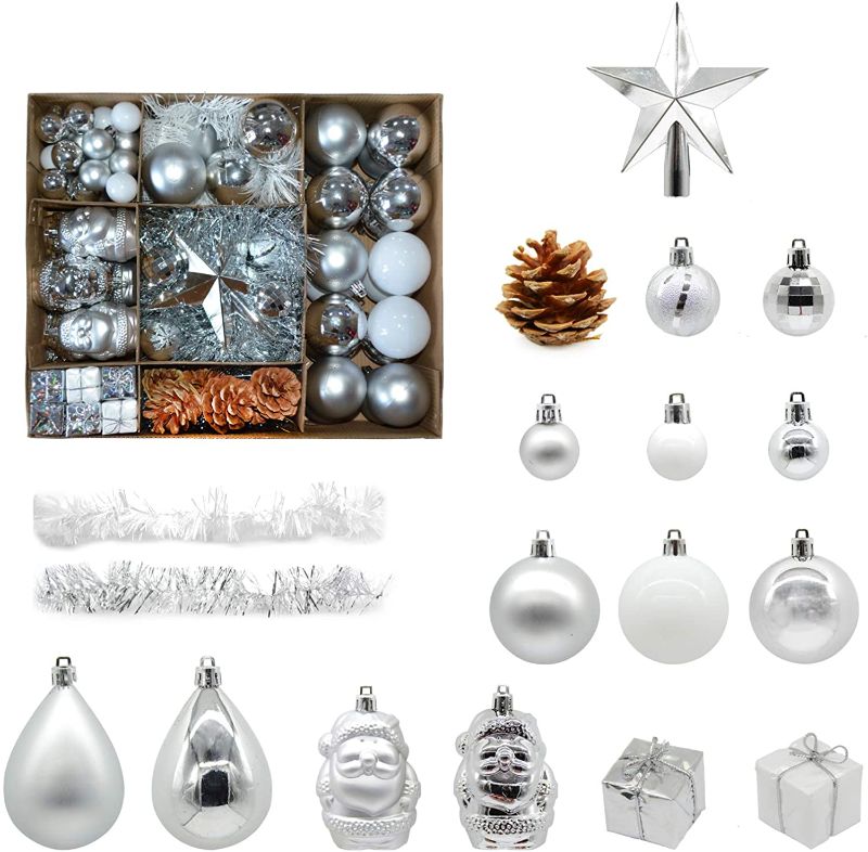 Photo 1 of 104-Pcs Christmas Ball Ornaments Assorted Shatterproof Christmas Ball Set for Xmas Tree Decoration (Silver)