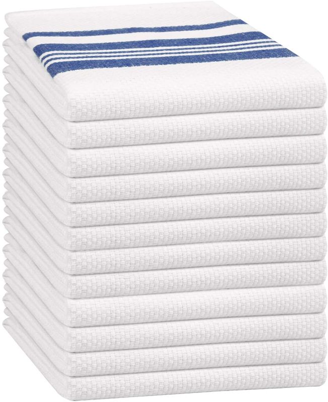 Photo 1 of Cote De Amor 100% Cotton Kitchen Dish Towels 12 Pack 16x26 Absorbent Durable Washable, Tea Towels, Dish Cloths, Bar Towels, Cleaning Towels, Kitchen Towels with Hanging Loop, Blue White