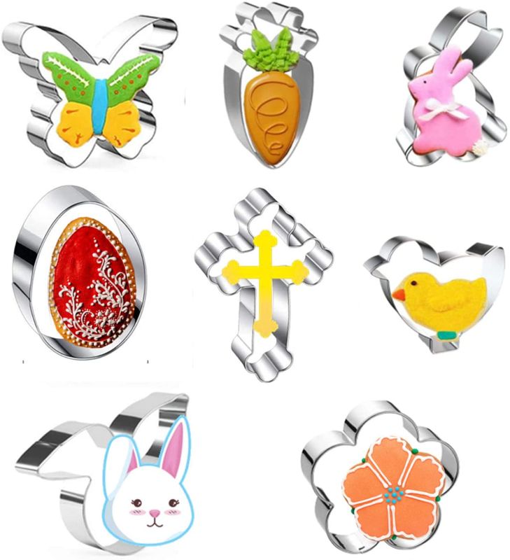 Photo 1 of Easter Cookie Cutter, 8Pcs Stainless Steel Cookie Cutter Include- Chick, Butterfly , Egg, Cross, Flower, Bunny Face, Carrot, Bunny