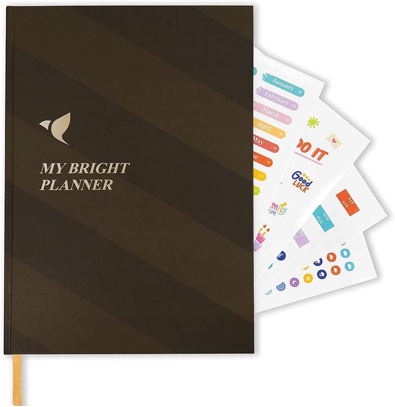 Photo 1 of Mybright Planner, 260 Page Productivity Planner with Stickers and Quotes, Daily Planner with Weekly and Monthly Goals for Time Blocking, Habit Tracking, and More, 54 Week To-Do Planner, Brown