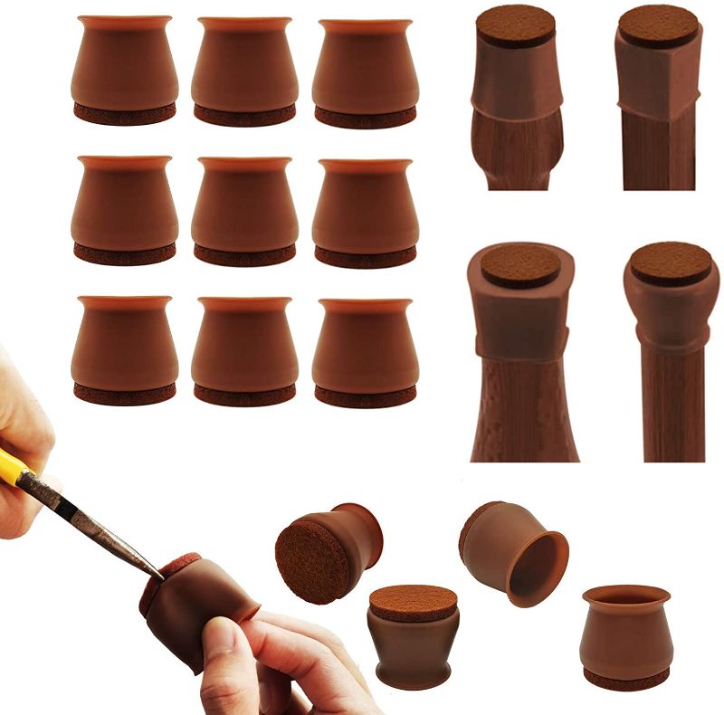 Photo 1 of 24PCS Upgraded Silicone Chair Leg Caps with Soft Felt Pads ,Chair Leg Floor Protectors for Hardwood Floor, Free Move Table Leg Furniture Leg Covers, Universal for Square and Round (24, Brown)