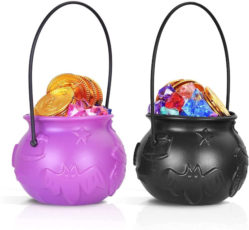 Photo 1 of 
Toyanuo Halloween Decor Coldren, 2pcs Mini Cauldron Candy Kettle Black & Purple Cauldron, 48pc Gem & Gold Coin (2PC/Set)