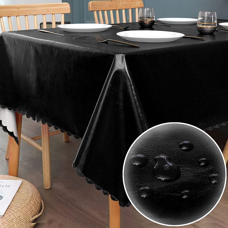 Photo 1 of YURIHOME Vinyl Tablecloth Black Drop Table Cloths for Rectangle Tables 60 x 120 Farmhouse Outdoor Picnic Desk Table Cover Protector Pads for Dining Room Party Waterproof Table Cloth