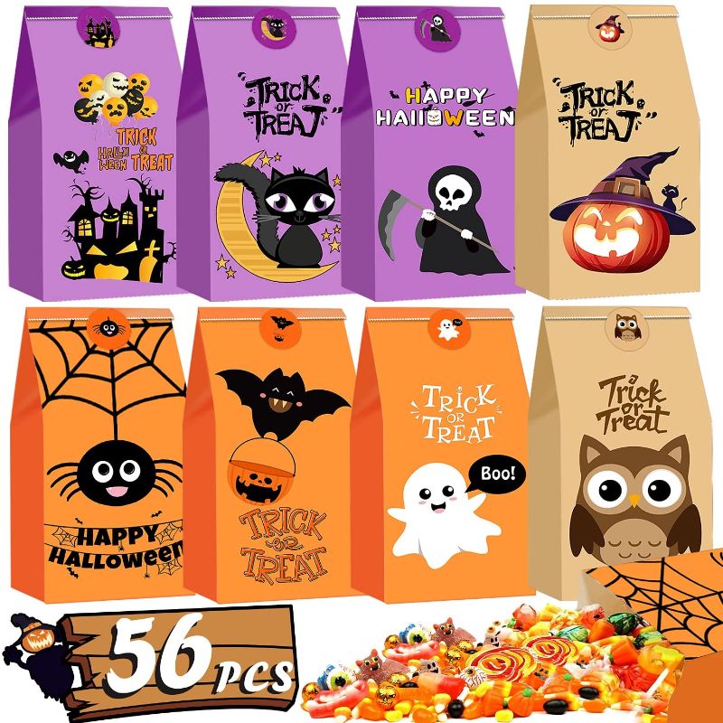 Photo 1 of Halloween Treat Bags 56 Pcs Candy Trick Bags Goodie Party Favors Gift for Boys Girls Halloween Decorations with 60 Pcs Stickers
