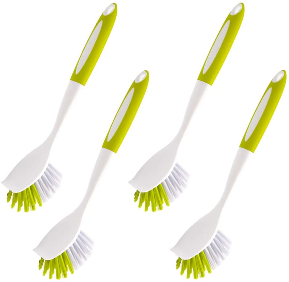 Photo 1 of 4 Pack Yellow-Green Kitchen Scrub Brushes,Multi-Functional Pot and Dish Brush,Dish Brush with Long Handle and Stiff Bristles,Suitable for Pot,Pan,Bathroom Cleaning