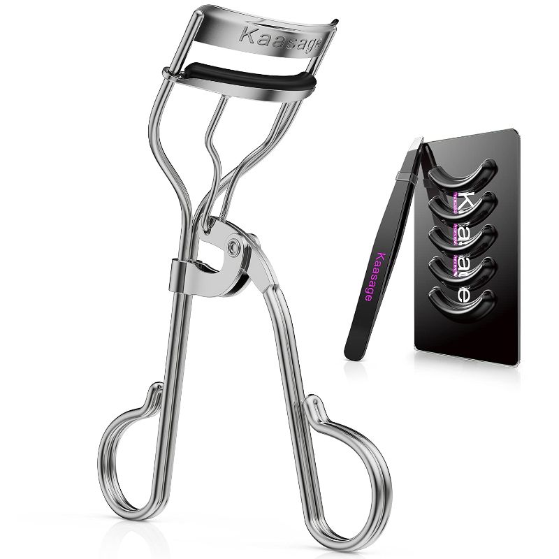 Photo 1 of Eyelash Curler Tweezers for Women - Kaasage Silver Professional Lash Curler with Refill Silicone Pads. Easy to Curl Open-eye Eyelashes Naturally in Seconds with No Pinching, No Pulling and Last Long