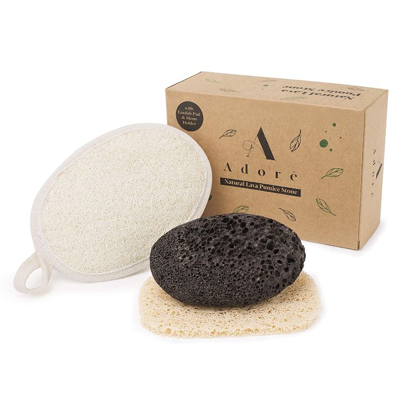 Photo 1 of Eco-Friendly Lava Pumice Stone for feet - Callus Remover for feet and hands - Natural Foot Scrubber for Exfoliation to Remove Dead Skin – Pedicure Foot Care Gift Set with Organic Loofah Pad & Tray