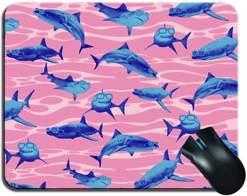 Photo 1 of FQJNS Mousepad Customized Office Mouse Pad Non-Slip Rubber Mouse Pads Cute Mat (Shark wear Glasses Cute)