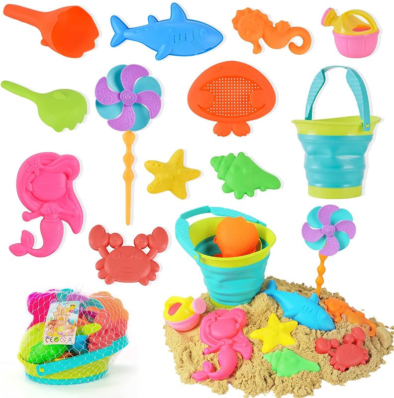 Photo 1 of MeiyueEr Beach Sand Toys 12 PC Set for Kids with Collapsible Sand Bucket,Shovels,Watering Can, Animals Molds, Sandbox Outdoor Toys for Boys, Girls (Mold/Color Random)