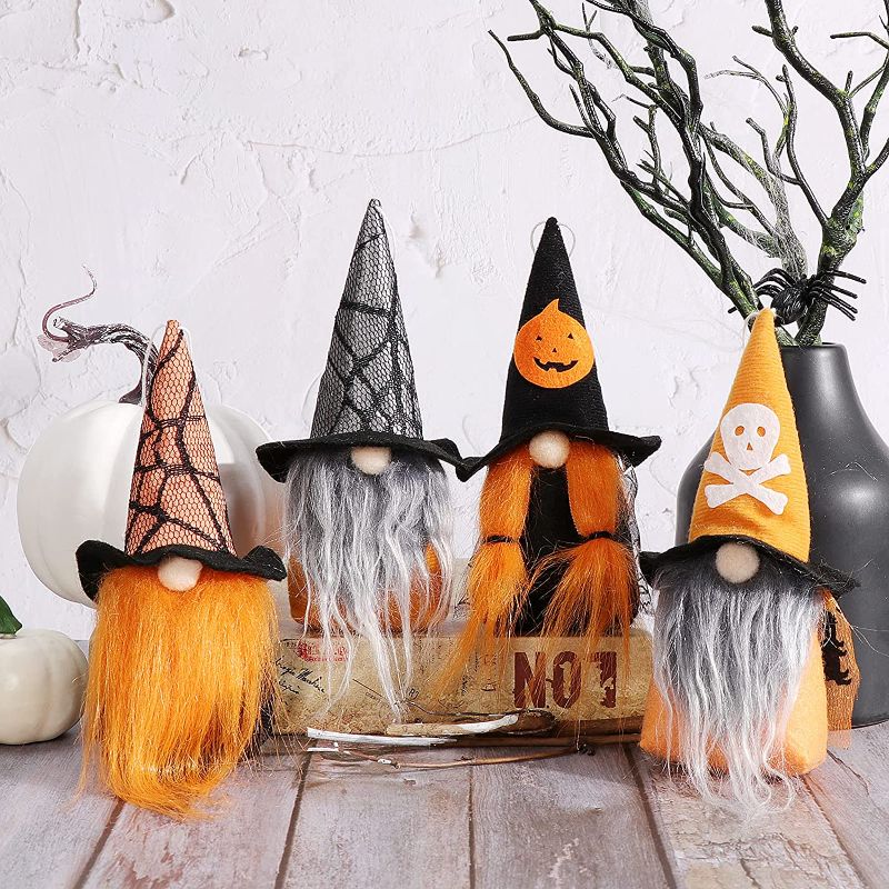 Photo 1 of APCHFIOG Mini Halloween Gnomes Plush Ornaments, Handmade Nordic Tomte Swedish Elf Nisse Scandinavian Tree Hanging Gnome for Holiday Party Home Table Decor Gift, Pack of 4