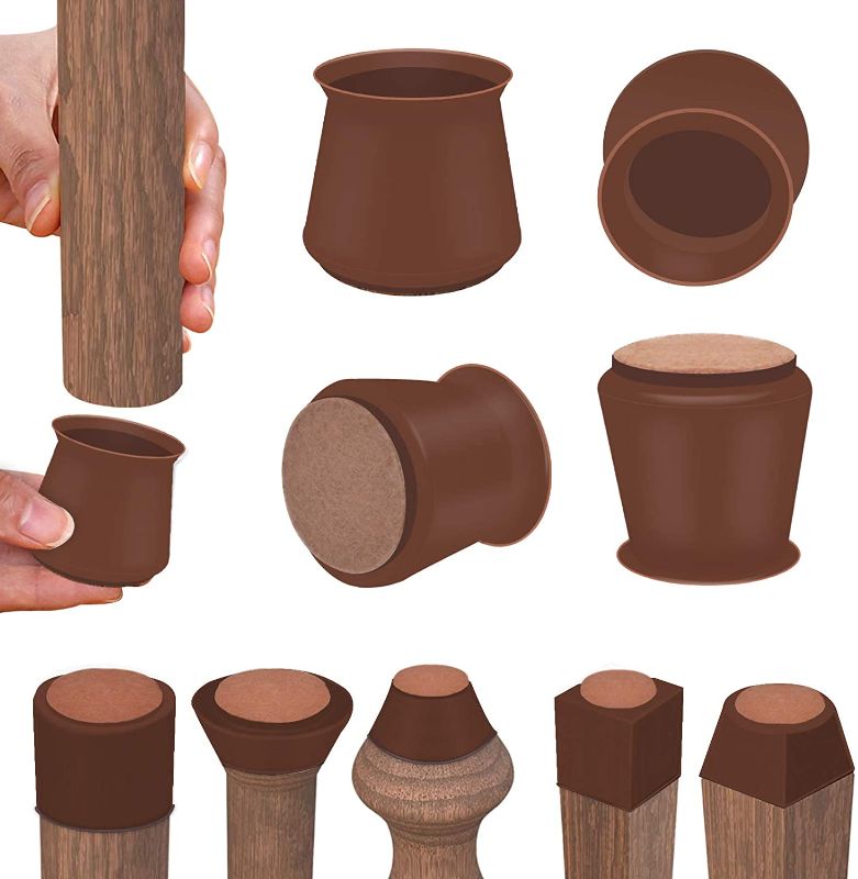 Photo 1 of Dark Walnut Silicone Chair Leg Floor Protectors with Felt, Free Moving Table Leg Covers, Prevent Floor Scratches and Reduce Noise