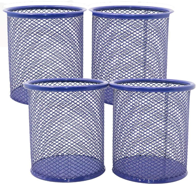 Photo 1 of Snow Cooler Pen Holder Mesh Pencil Holder Metal Pencil Holder for Desk Office Pen Organizer Blue, 4 Pack