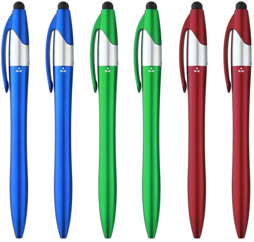 Photo 1 of CD&MD 3-Color Ballpoint Pen, Medium Point (1.0mm), Touch Screen Stylus, refill (blue, black, red) 6-pack