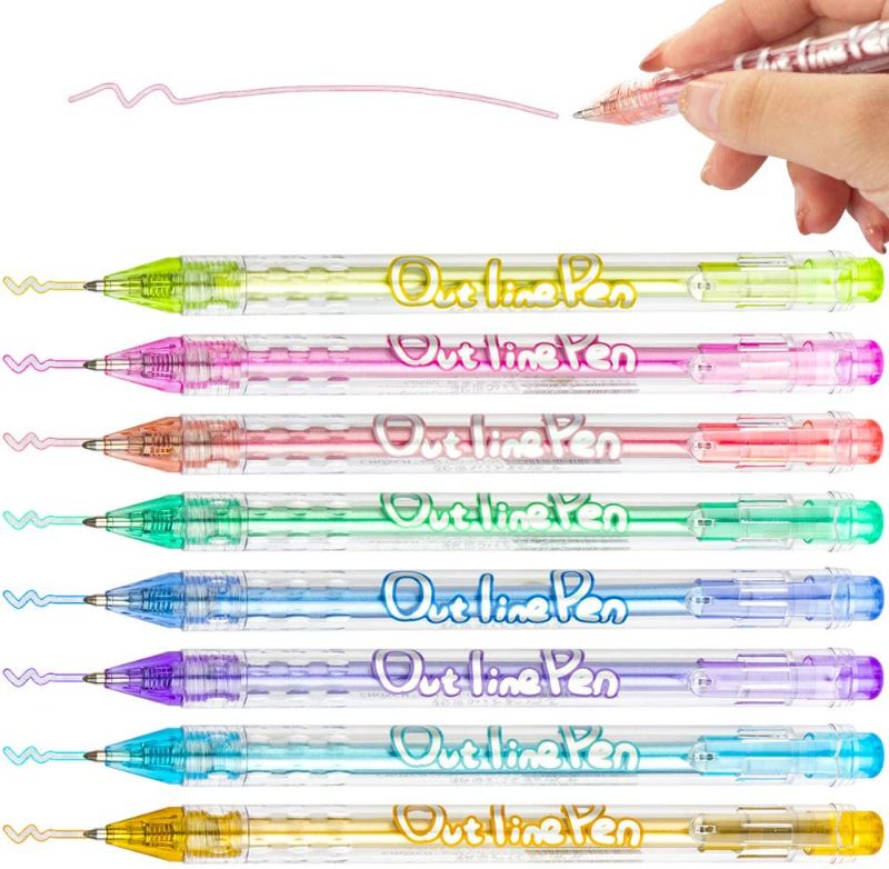 Photo 1 of Self-outline Gel Pens Super Squiggles Ballpoint Pens Retractable Silver Metallic Ink Double Line Markers, Paint Pen Bullet Journal Pens Colored Marker Pens for Kids, DIY Card Make