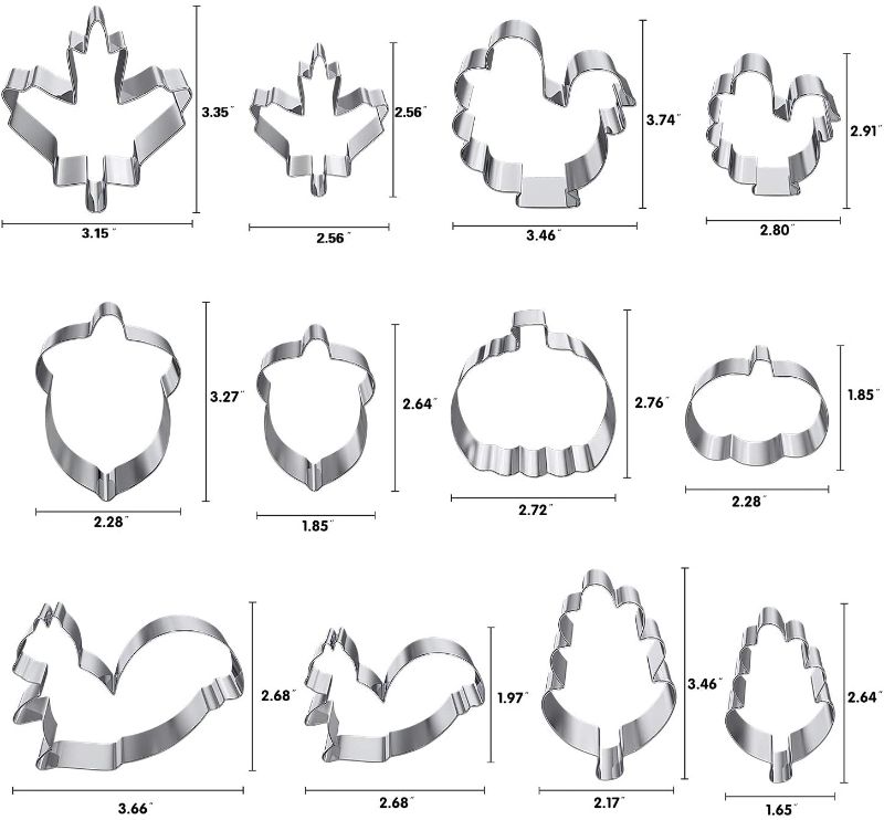 Photo 1 of Hibery 12 Pcs Fall Cookie Cutters, Pumpkin Cookie Cutters Set, Holiday Maple Leaf Cookie Cutters for Baking, Thanksgiving Turkey, Pumpkin, Acorn, Oak Leaf, Squirrel