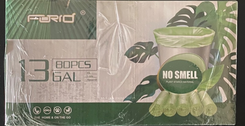Photo 1 of Compostable Trash Bags - FORID 13 Gallon Tall Kitchen Garbage Bags 80 Count Unscented Trash Can Liners 55 Liter Medium Wastebasket Bags for Bathroom Home Bedroom Office Garbage Can (5Rolls/Green)