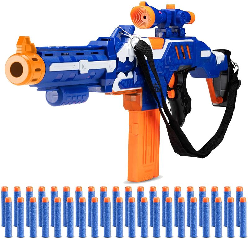 Photo 1 of Zetz Brands Automatic Toy Foam Blasters Kids - Electric Soft Dart Launcher Set with Scope and Shoulder Strap - Premium Blaster Toys Playset for Boys, Girls, Kids, and Adults - Includes 40 Soft Darts
