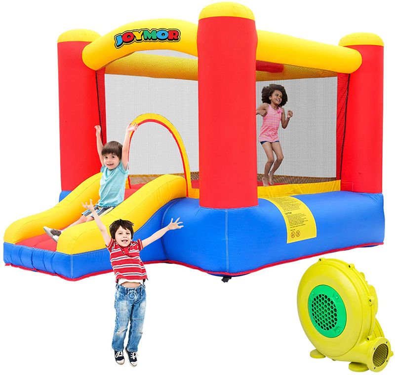 Photo 1 of JOYMOR Inflatable Bounce House w/Air Blower, Jump'n Slide Castle Indoor / Outdoor Playhouse for Little Kids
