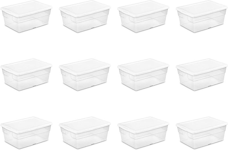 Photo 1 of DAMAGED - Sterilite 16448012 16 Quart/15 Liter Storage Box, White Lid with Clear Base, 12-Pack
