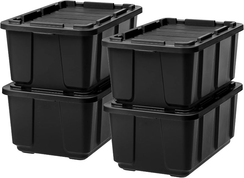 Photo 1 of IRIS USA UTB-27 30 Gallon Large Heavy-Duty Storage Plastic Bin Tote Organizing Container with Durable Lid and Secure Latching Buckles, 27 GAL, Black/Black, 4 Count
