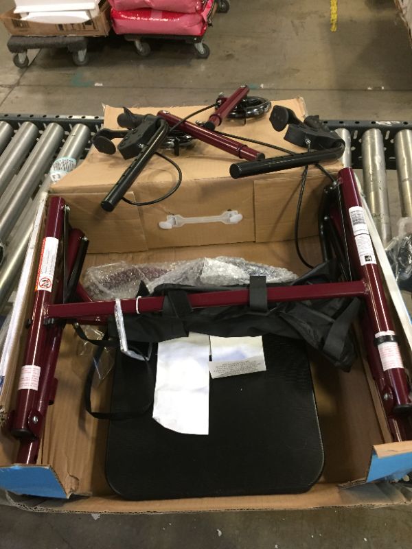 Photo 5 of Medline Rollator Walker with Seat, Steel Rolling Walker with 6-inch Wheels Supports up to 350 lbs, Medical Walker, Burgundy
