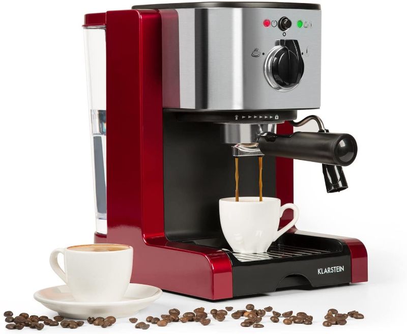 Photo 1 of KLARSTEIN Passionata Rossa Espresso and Cappuccino Machine, 20 Bars of Pressure, Steam Frother for Frothing Milk and Preparing Hot Drinks, 0.33 gallon (6 cups)
