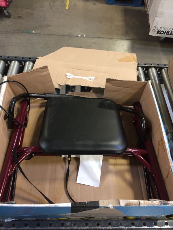 Photo 1 of Medline Rollator Walker with Seat, Steel Rolling Walker with 6-inch Wheels Supports up to 350 lbs, Medical Walker, Burgundy
